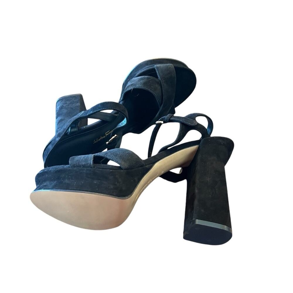 Ferragamo Sonya Suede Platform Ankle Strap Criss Cross High Heel Sandals NEW 10 - Picture 7 of 11